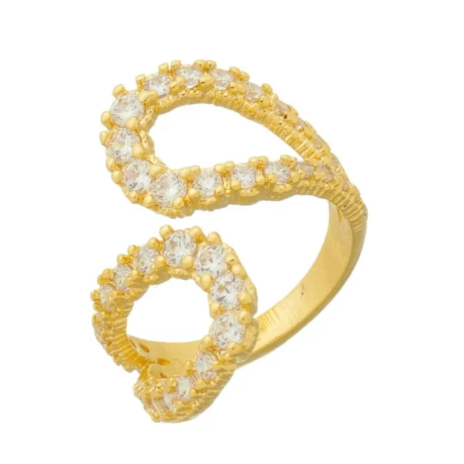 Anel Aimee Duas Gotas Zircônias Folheado a Ouro 18k