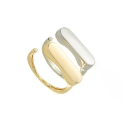 Anel Duplo Ajustável Lia Folheado a Ouro 18k e Folheado em Rodio Branco