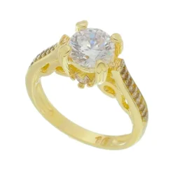 Anel Solitário Piuka Charlotte Zircônia Cristal Trabalhado Folheado a Ouro 18k