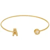 Bracelete Feminino Folheado a Ouro 18k Letra Inicial Ponto de Luz Zircônias Jade