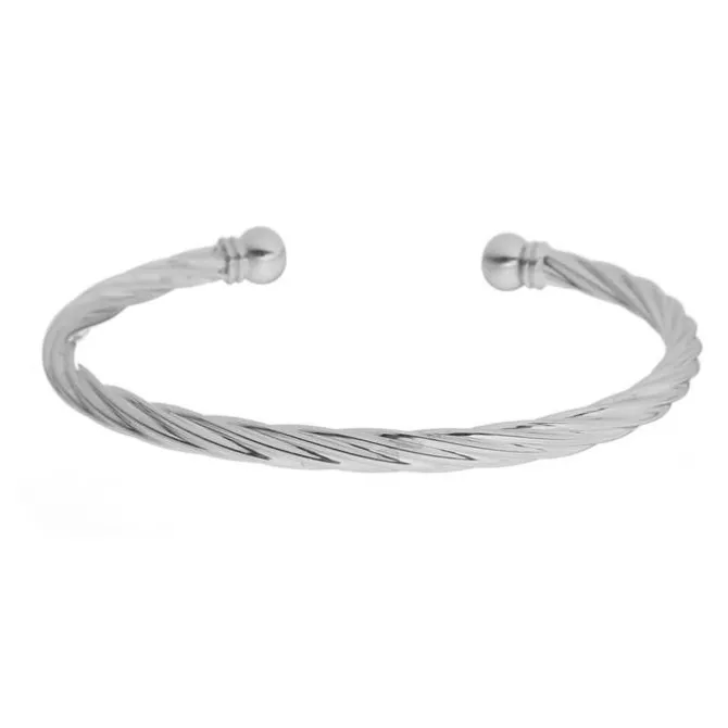 Bracelete Feminino Folheado em Ródio Branco Tubo Torcido Lih