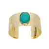 Bracelete Sabrina Largo Matelado Oval Howlita Turquesa Folheado a Ouro 18k