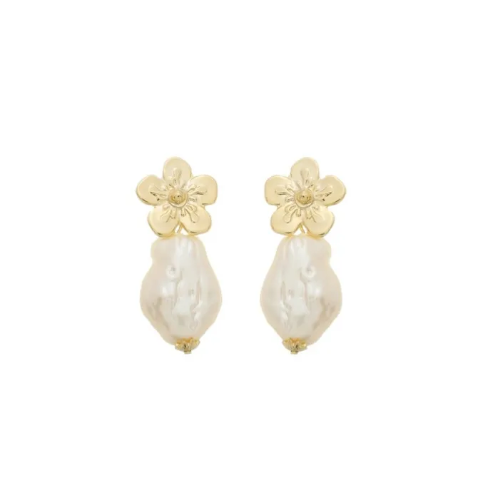 Brinco Adriana Flor Pérola de Água Doce Dourado