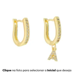 Brinco Argolinha de Letra Inicial Zircônia Folheada a Ouro 18k