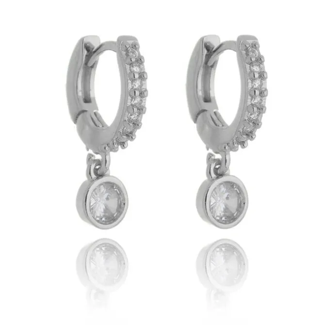 Brinco Argolinha Filipa Zircônia e Ponto de Luz Folheado em Ródio Branco
