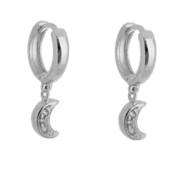 Brinco Argolinha Lua Zircônia Folheado em Ródio Branco