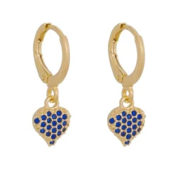 Brinco Argolinha Nanda Coração Zircônias Safira Folheado a Ouro 18k