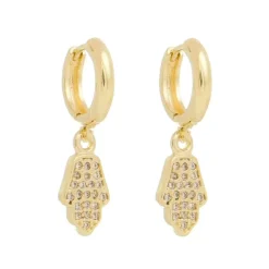 Brinco Argolinha Nick Mão de Fátima Zircônia Cristal Folheado a Ouro 18k