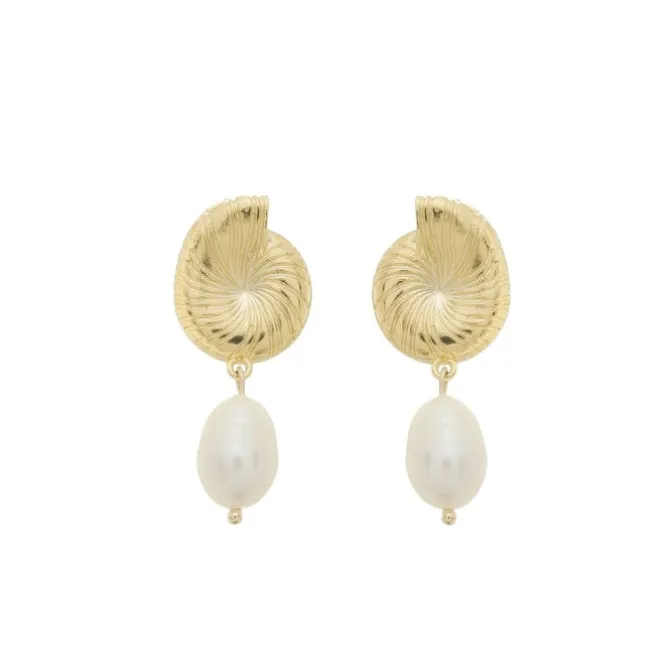 Brinco Beatriz Concha Pérola de Água Doce Folheado a Ouro 18k