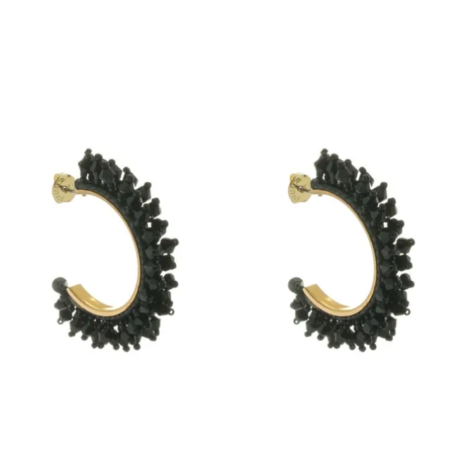 Brinco de Argola Demy Cristais e Miçangas Preto