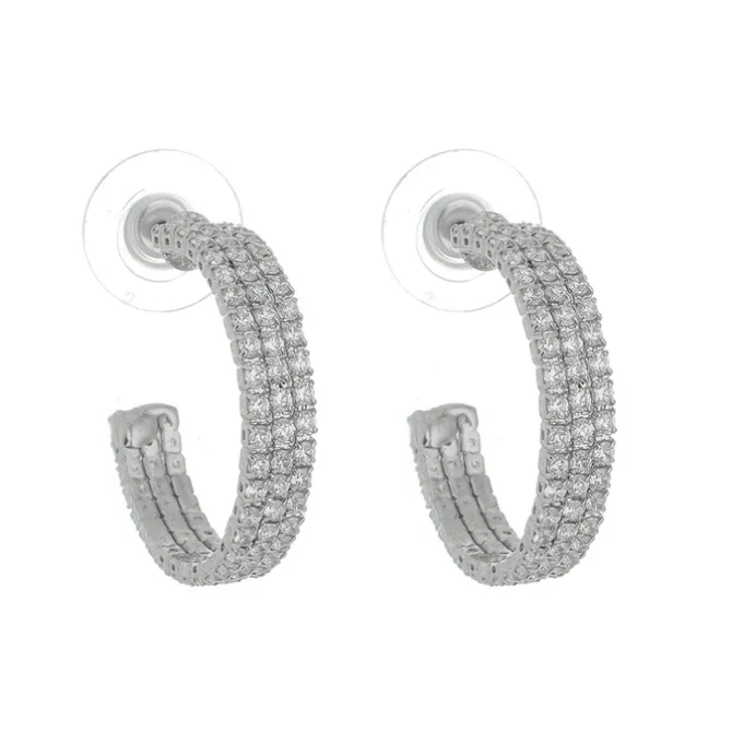 Brinco de Argola Kate M Zircônias Folheado em Ródio Branco