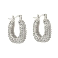 Brinco de Argola Katy Cravejada Zircônias Folheado em Ródio Branco