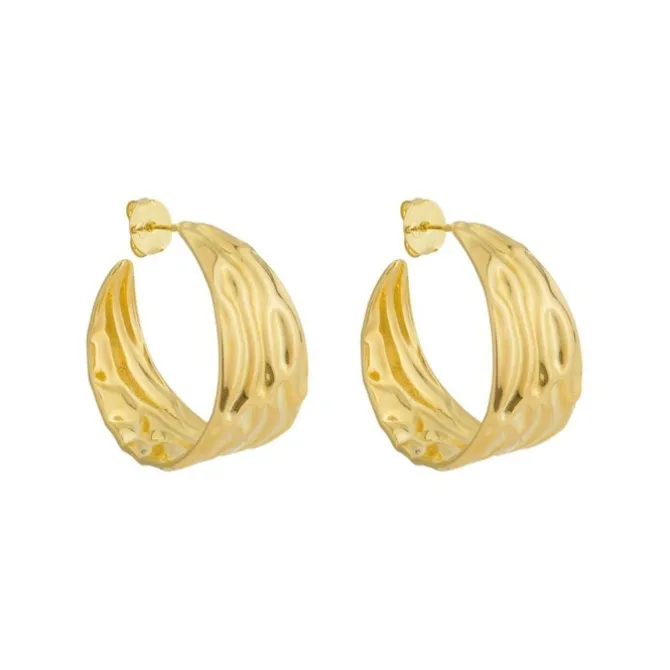 Brinco de Argola Texturizada Michelle Folheado a Ouro 18k