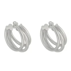Brinco de Argola Tripla Tubo Liso Enola G Folheado em Ródio Branco
