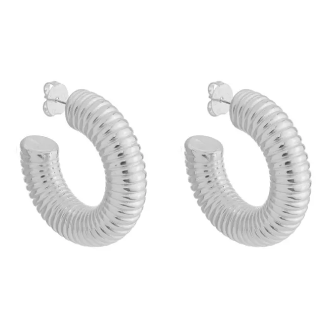 Brinco de Argola Tubo Espiral G Lila Folheado em Ródio Branco
