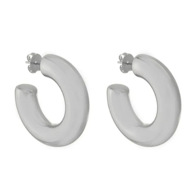 Brinco de Argola Tubo G Ariel Folheado em Ródio Branco