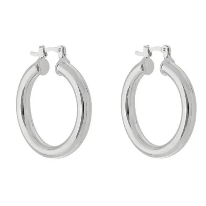 Brinco de Argola Tubo Nana M Folheado em Ródio Branco