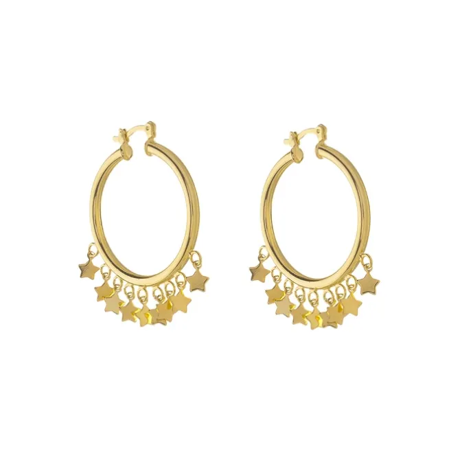 Brinco de Argola Yasmin Estrelas Folheado a Ouro 18k