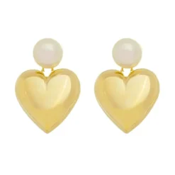 Brinco de Coração Helena Pérola Folheado a Ouro 18k