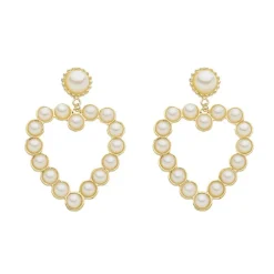 Brinco de Coração Luna Pérolas Folheado a Ouro 18k