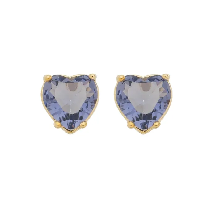 Brinco de Coração Maria Antônia Zircônia Tanzanita Folheado a Ouro 18k