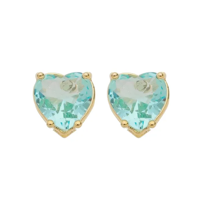 Brinco de Coração Maria Antônia Zircônia Acqua Folheado a Ouro 18k