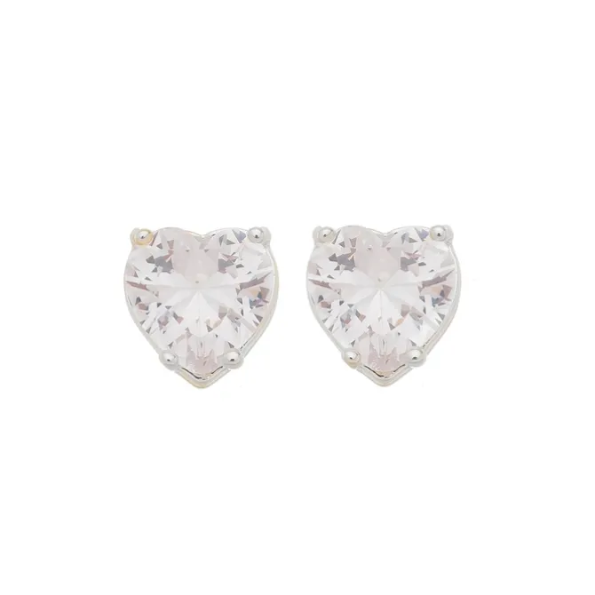 Brinco de Coração Maria Antônia Zircônia Cristal Folheado em Ródio Branco