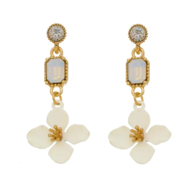 Brinco de Flor Acácia Off White Strass White Opal