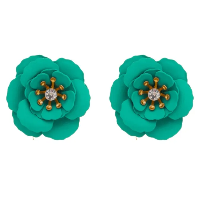 Brinco de Flor Peônia Turquesa