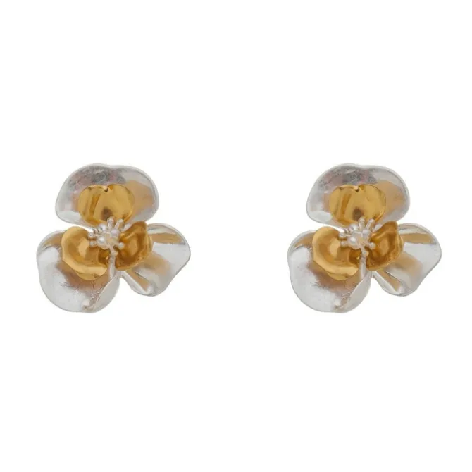 Brinco de Flor Verbena Prata e Dourado