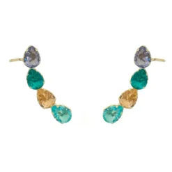 Brinco Ear Cuff Callie Gotas Zircônias Coloridas Folheado a Ouro 18k