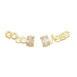 Brinco Ear Cuff Good Vibes Assimétrico Zircônia Folheado a Ouro 18k
