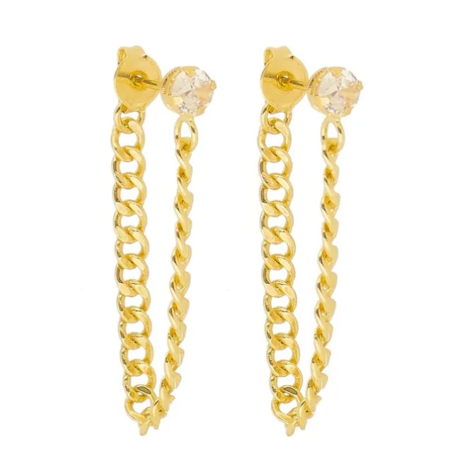 Brinco Ear Line Yara M Ponto de Luz Zircônia Folheado a Ouro 18k