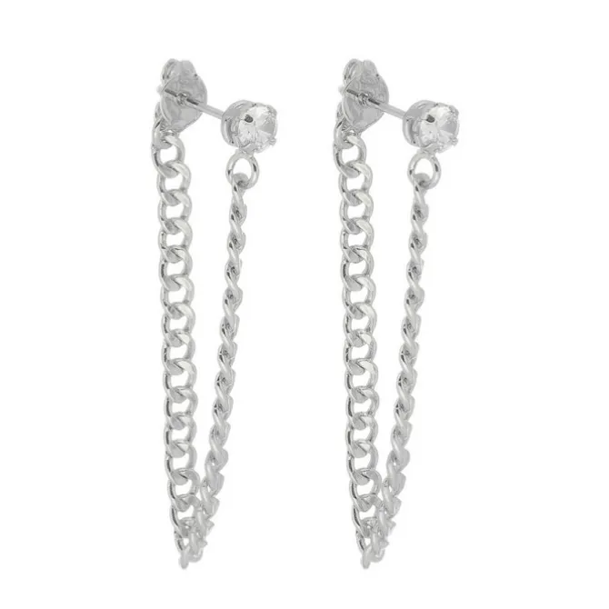 Brinco Ear Line Yara P Ponto de Luz Zircônia Folheado em Ródio Branco