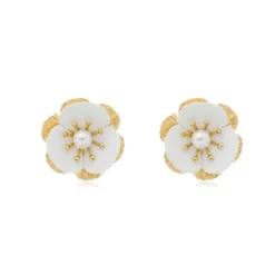 Brinco Flor Melissa Dourado e Branca