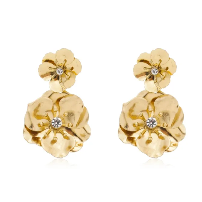 Brinco Flor Tulipa Dourado Piuka