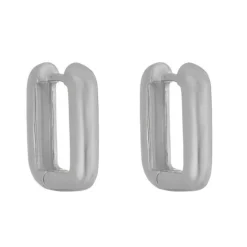 Brinco Helena Lisa M Retangular Folheado em Ródio Branco