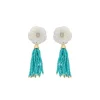 Brinco Jaque Flor Madrepérola Zircônia Cristais Turquesa Folheado a Ouro 18k