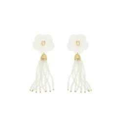Brinco Jaque Flor Madrepérola Zircônia Cristais Opaline Folheado a Ouro 18k