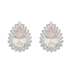Brinco Maria Fernanda Gota Zircônia Cristal Folheado em Ródio Branco