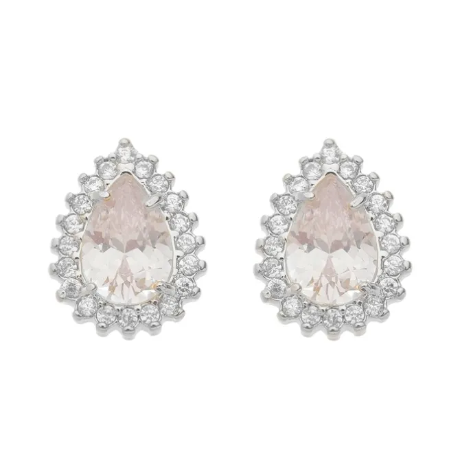 Brinco Maria Fernanda Gota Zircônia Cristal Folheado em Ródio Branco