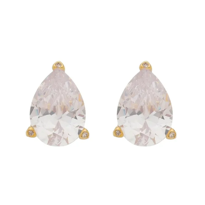 Brinco Maria Sophia Gota Zircônia Cristal Folheado a Ouro 18k