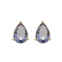 Brinco Maria Sophia Gota Zircônia Tanzanita Folheado a Ouro 18k