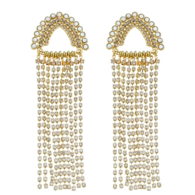 Brinco Martina Franjas Strass Dourado