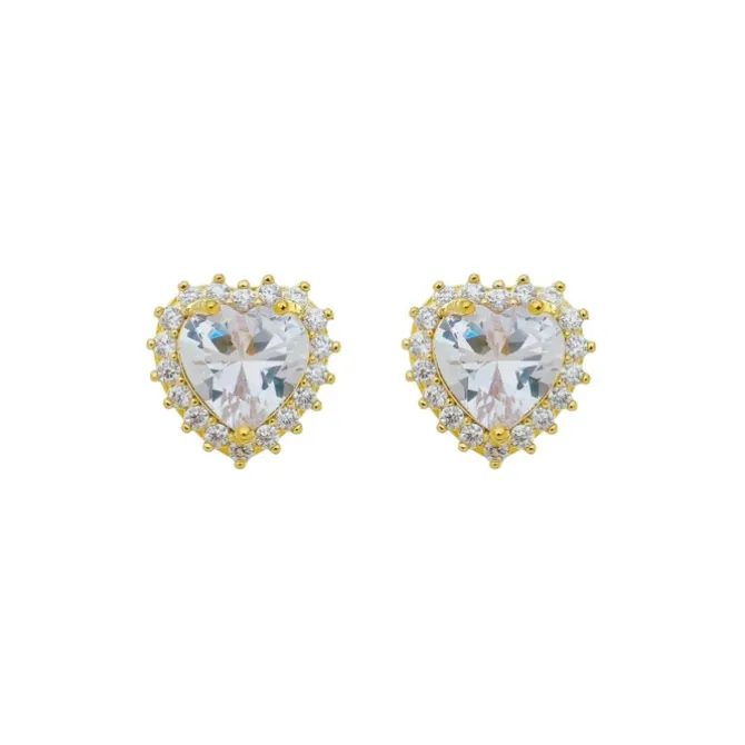 Brinco Nina Coração Zircônias Folheado a Ouro 18k