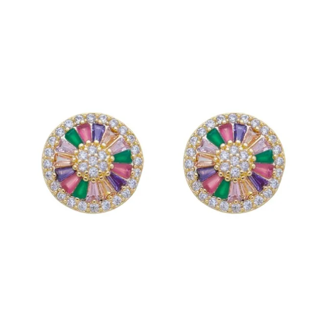 Brinco Piuka Nataly Pizza P Zircônias Coloridas Folheado a Ouro 18k