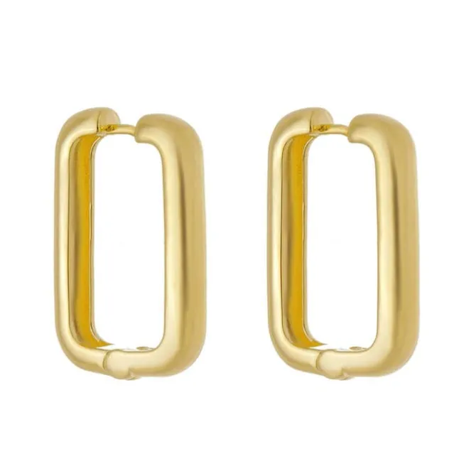 Brinco Retangular Helena Lisa G Folheado a Ouro 18k