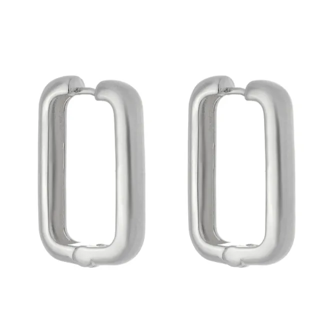 Brinco Retangular Helena G Folheado em Ródio Branco