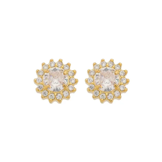Brinco Sólitário Ponto de Luz Glória Zircônia Cristal Folheado a Ouro 18k