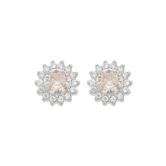 Brinco Sólitário Ponto de Luz Glória Zircônia Cristal Folheado em Ródio Branco